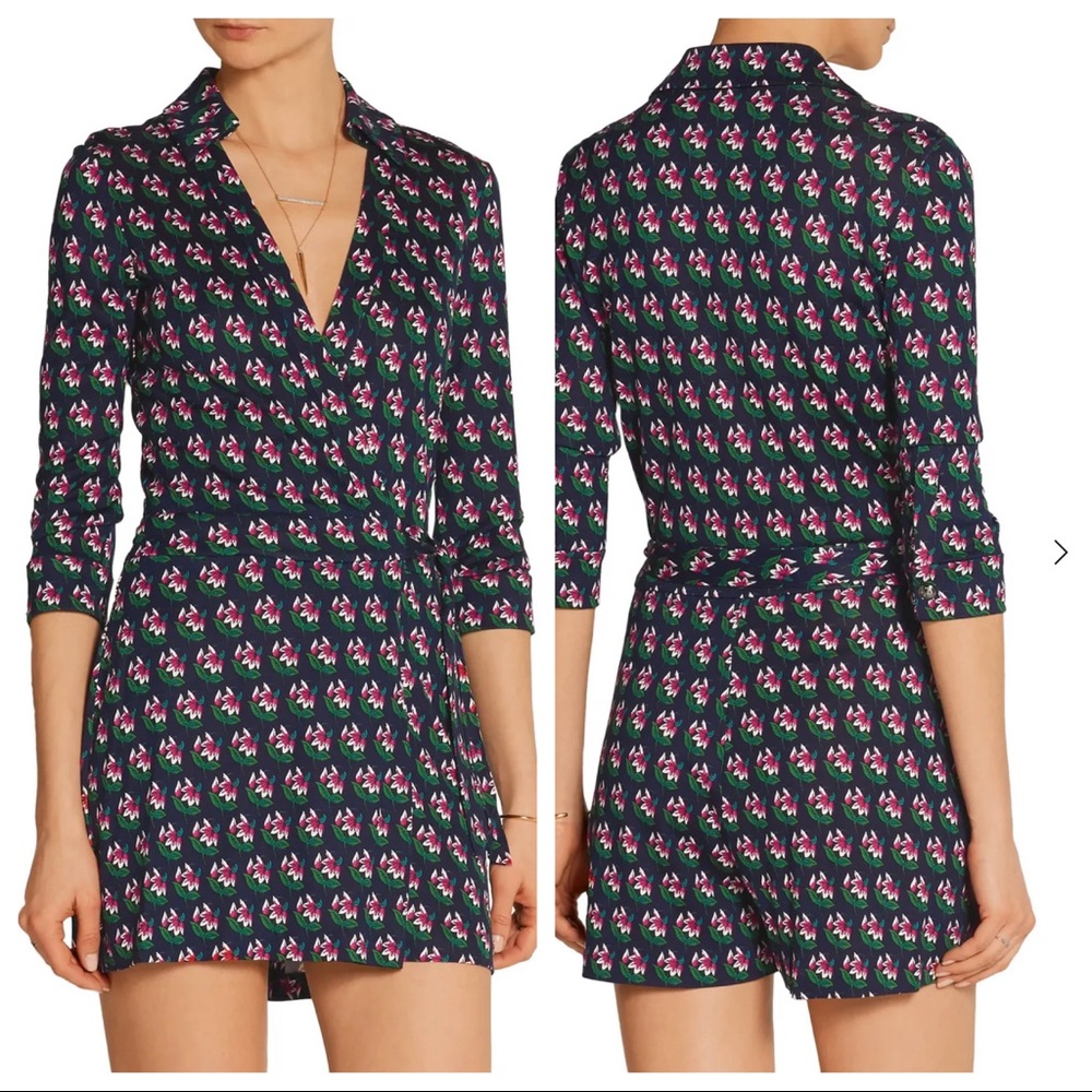 DVF Celeste 100% Silk Jersey Wrap Romper floral - Picture 2 of 10